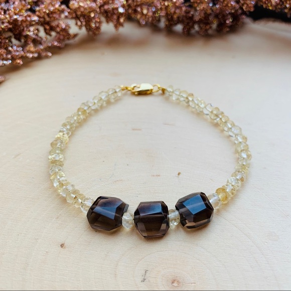 Citrine & Quartz Gemstone Crystal Beaded Bracelet - Picture 6 of 8